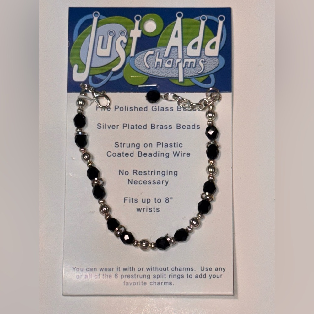 Black Beaded Charm Bracelet